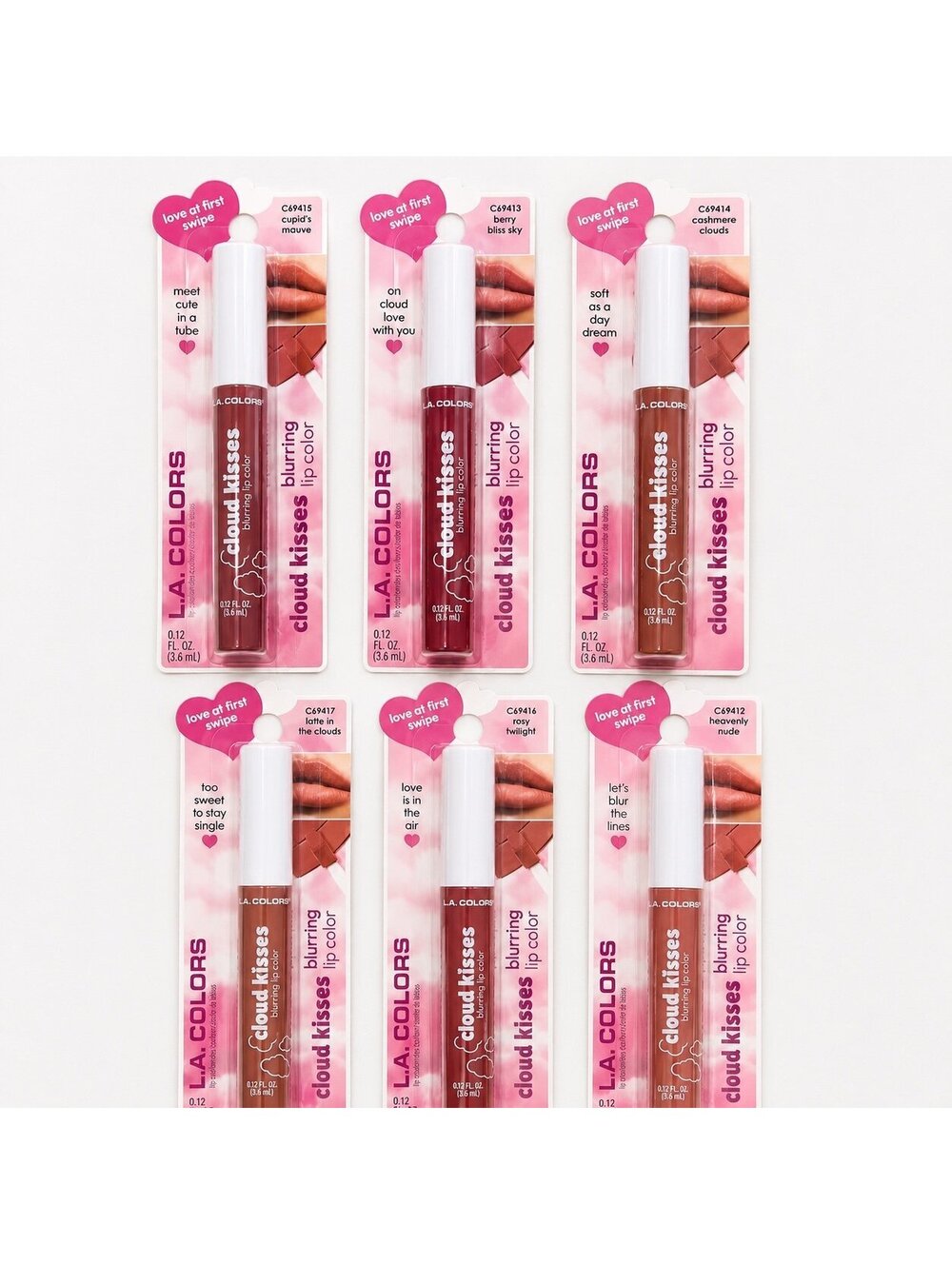 L.A. Colors Cloud Kisses Blurring Lip Color Set of 6 NEW